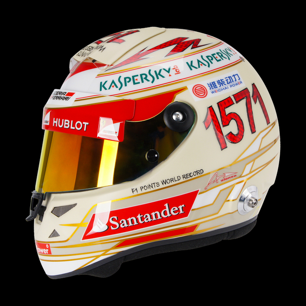 Alonso is celebrating by thanking his fans on his helmet