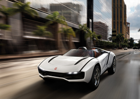 The roadster has no roof but just two carbon fiber roll hoops