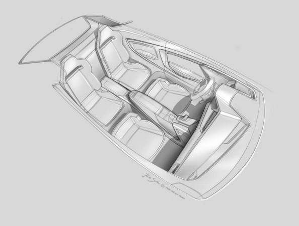 The interior holds four people with the driveshaft tunnel separating them The interior holds four people with the driveshaft tunnel separating them