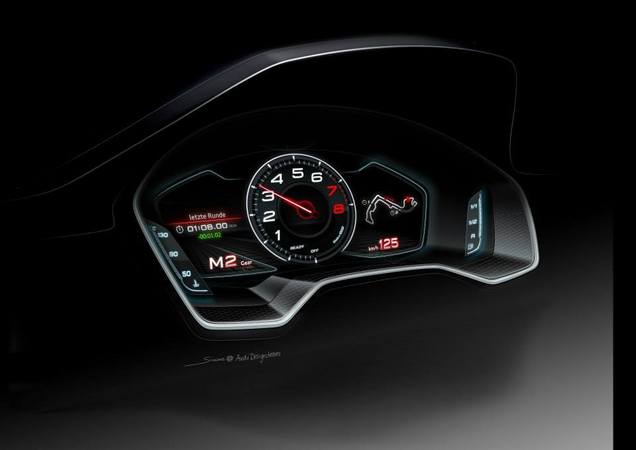 The instrument panel has a central tachometer and two LCD screens The instrument panel has a central tachometer and two LCD screens