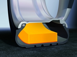 The tires have a layer of foam inside to reduce sound