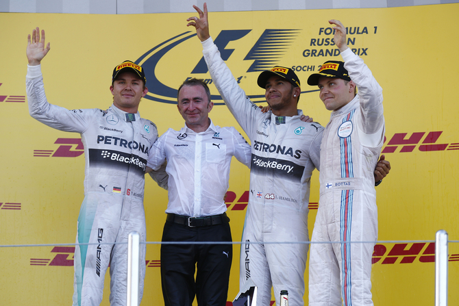 On the podium were Hamilton, Rosberg and Bottas On the podium were Hamilton, Rosberg and Bottas