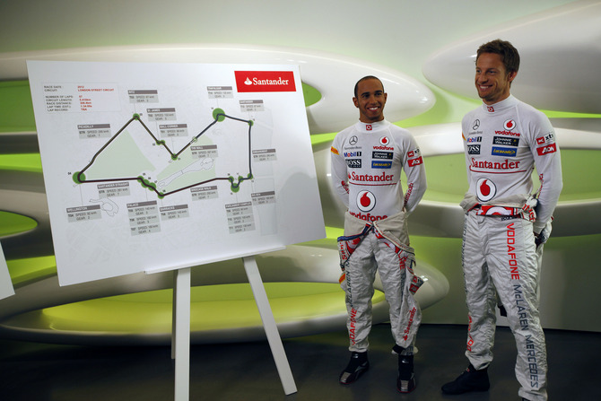 Lewis Hamilton and Jenson Button presenting the route Lewis Hamilton and Jenson Button presenting the route
