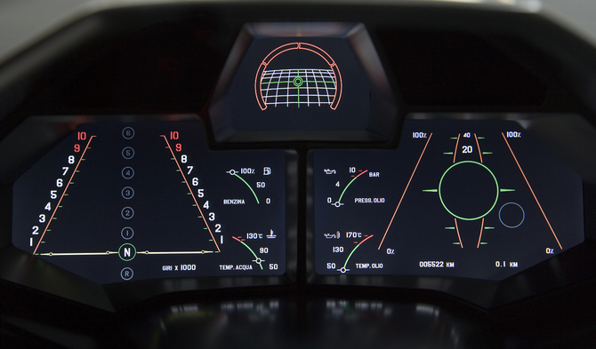 The instrument cluster was bespoke and had a tachometer (left), speedometer (right) and G-Meter (center) The instrument cluster was bespoke and had a tachometer (left), speedometer (right) and G-Meter (center)