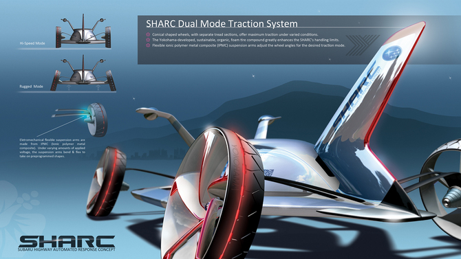 The vehicle can change its camber for better traction The vehicle can change its camber for better traction