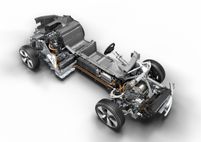 It holds its batteries between the floor and undercarriage 
