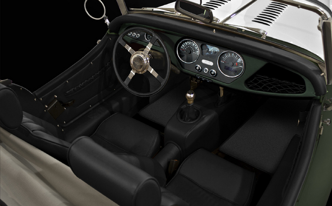 O interior apresenta couro preto e um volante especial O interior apresenta couro preto e um volante especial