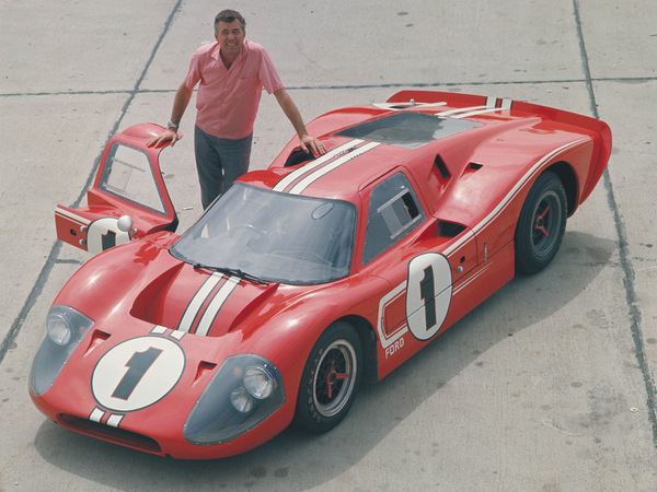 Shelby posing with the GT40 Mk.IV that ran in two races the 12 Hours of Sebring and 24 Hours of Le Mans and won both Shelby posing with the GT40 Mk.IV that ran in two races the 12 Hours of Sebring and 24 Hours of Le Mans and won both