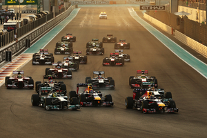 Webber started on pole, but Vettel took the lead in the first corner