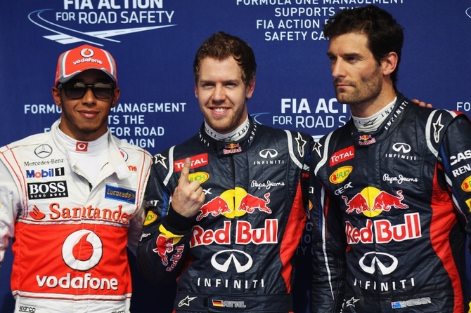 Vettel foi o mais rápido, seguido de Lewis Hamilton e do colega de equipa Mark Webber Vettel foi o mais rápido, seguido de Lewis Hamilton e do colega de equipa Mark Webber