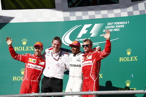 Hamilton was joined by Ferrari duo Vettel and Raikkonen in the podium
