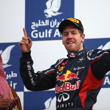 Vettel celebrating on the podium Vettel celebrating on the podium