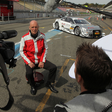 Dr. Ullrich taking interviews in front of the new A5 DTM