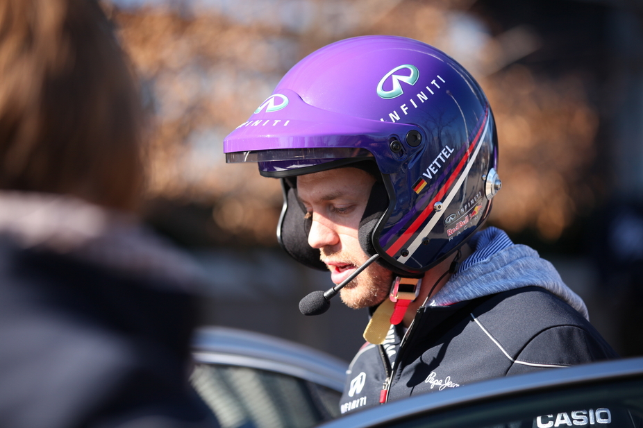 Vettel visited the US to give Infiniti employees a ride in the Q50