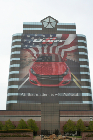 Chrysler Covers Headquaters with 13.5 floor Dodge Dart banner Chrysler Covers Headquaters with 13.5 floor Dodge Dart banner