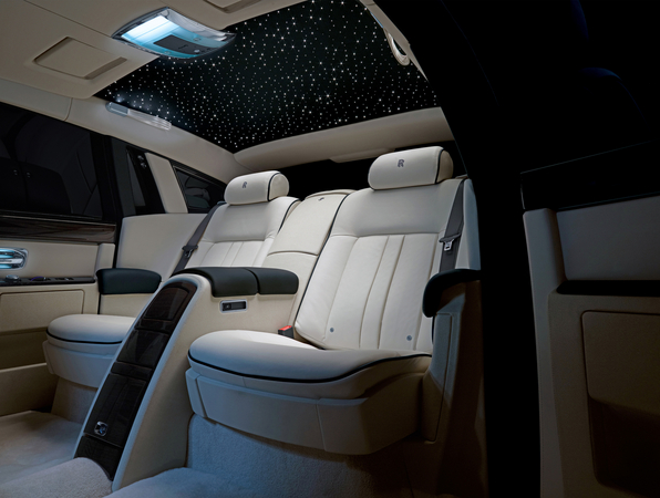 The rear seats are available with a starlight headliner that adds LEDs into the roof to look like stars The rear seats are available with a starlight headliner that adds LEDs into the roof to look like stars
