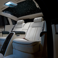 The rear seats are available with a starlight headliner that adds LEDs into the roof to look like stars The rear seats are available with a starlight headliner that adds LEDs into the roof to look like stars