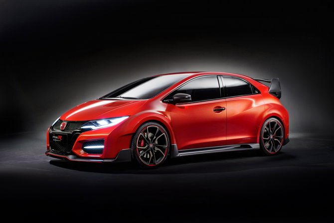 The red band that runs along the front spoiler helps to accentuate the low and wide stance of the Type R The red band that runs along the front spoiler helps to accentuate the low and wide stance of the Type R