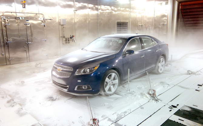 Chevrolet is testing the Malibu at sub-zero temperatures in its climatic wind tunnel Chevrolet is testing the Malibu at sub-zero temperatures in its climatic wind tunnel