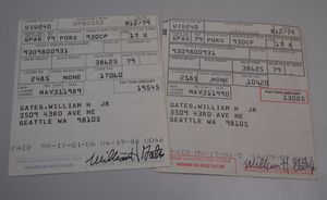 The Washington registration stubs show Gates owned the car in 1988 and 1989